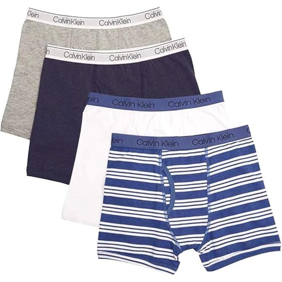 New 4-Pack Calvin Klein Boys XL White Blue Stripe Boxer Brief Underwear - Picture 1 of 2